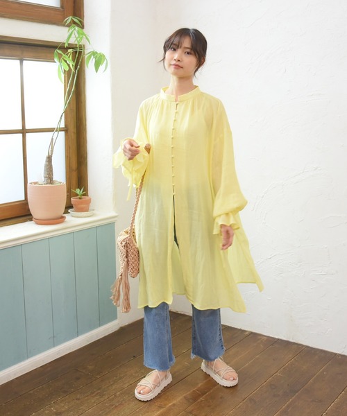 sango（sango）の「楊柳シフォンキャンディスリーブワンピース（シャツワンピース・レディース・ホワイト/ブラック/イエロー・FREE）」の16枚目の写真