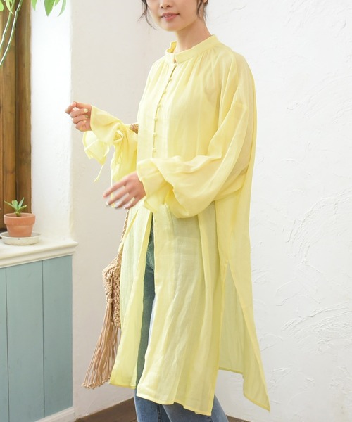 sango（sango）の「楊柳シフォンキャンディスリーブワンピース（シャツワンピース・レディース・ホワイト/ブラック/イエロー・FREE）」の20枚目の写真