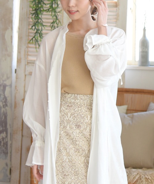 sango（sango）の「楊柳シフォンキャンディスリーブワンピース（シャツワンピース・レディース・ホワイト/ブラック/イエロー・FREE）」の4枚目の写真