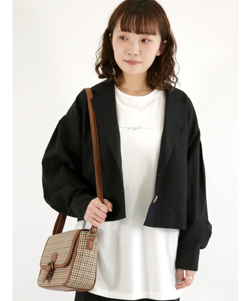 ehka sopo（エヘカソポ）の「無地／チェックショート丈開襟シャツ【セットアップ可】（シャツ/ブラウス・レディース・グレー/ベージュ/ブラック/キナリ・ﾌﾘ-）」の3枚目の写真