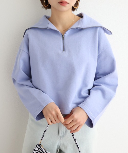 andme（アンドミー）の「セーラーカラーハーフジップショート丈裏毛  