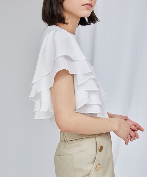 Diagram(ダイアグラム)の「デシンフリルトップ(Tシャツ/カットソー・レディース・グリーン/ブラック/ホワイト・36)」の6枚目の写真