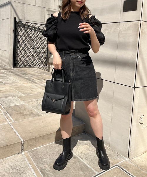 OLIVE des OLIVE（オリーブデオリーブ）の「袖異素材プルオーバー/カットアウトトップス（Tシャツ/カットソー・レディース・ライトグレー/ブラック/パープル/オフホワイト・FREE）」の9枚目の写真