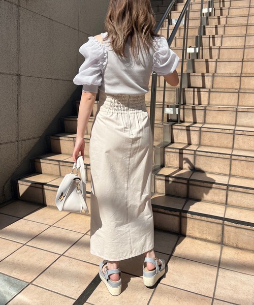 OLIVE des OLIVE（オリーブデオリーブ）の「袖異素材プルオーバー/カットアウトトップス（Tシャツ/カットソー・レディース・ライトグレー/ブラック/パープル/オフホワイト・FREE）」の14枚目の写真