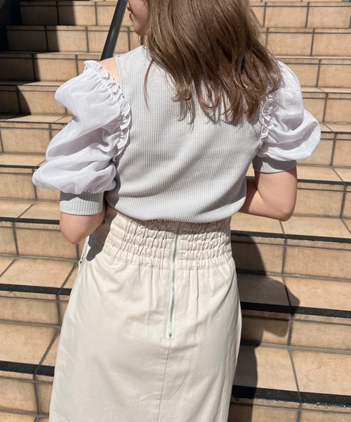 OLIVE des OLIVE（オリーブデオリーブ）の「袖異素材プルオーバー/カットアウトトップス（Tシャツ/カットソー・レディース・ライトグレー/ブラック/パープル/オフホワイト・FREE）」の18枚目の写真