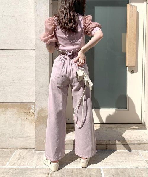 OLIVE des OLIVE（オリーブデオリーブ）の「袖異素材プルオーバー/カットアウトトップス（Tシャツ/カットソー・レディース・ライトグレー/ブラック/パープル/オフホワイト・FREE）」の7枚目の写真