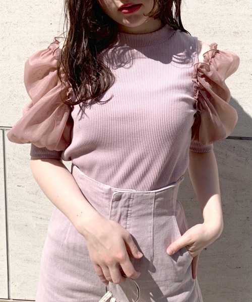 OLIVE des OLIVE（オリーブデオリーブ）の「袖異素材プルオーバー/カットアウトトップス（Tシャツ/カットソー・レディース・ライトグレー/ブラック/パープル/オフホワイト・FREE）」の15枚目の写真