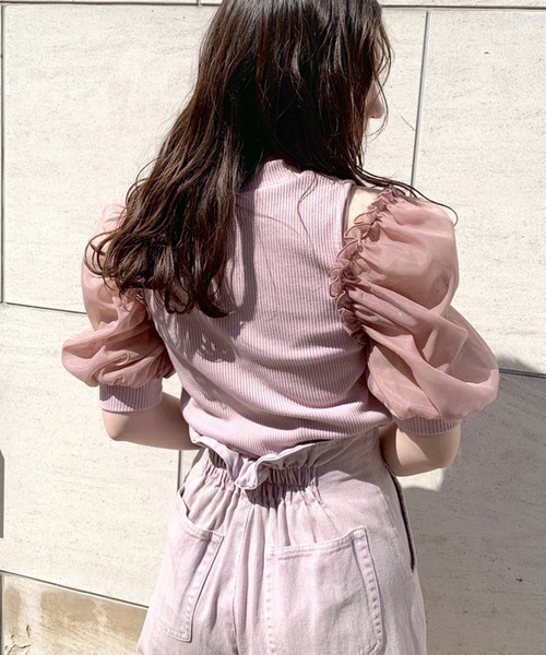 OLIVE des OLIVE（オリーブデオリーブ）の「袖異素材プルオーバー/カットアウトトップス（Tシャツ/カットソー・レディース・ライトグレー/ブラック/パープル/オフホワイト・FREE）」の19枚目の写真