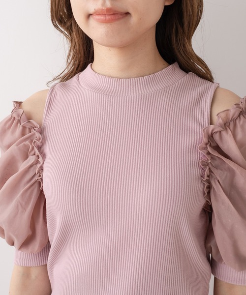 OLIVE des OLIVE（オリーブデオリーブ）の「袖異素材プルオーバー/カットアウトトップス（Tシャツ/カットソー・レディース・ライトグレー/ブラック/パープル/オフホワイト・FREE）」の8枚目の写真