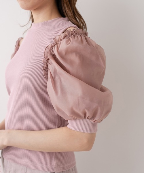 OLIVE des OLIVE（オリーブデオリーブ）の「袖異素材プルオーバー/カットアウトトップス（Tシャツ/カットソー・レディース・ライトグレー/ブラック/パープル/オフホワイト・FREE）」の16枚目の写真