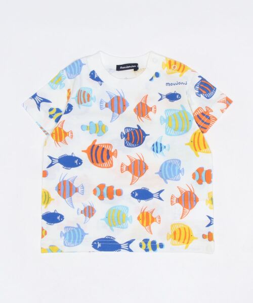 Moujonjon(ムージョンジョン)の「綿縁サカナ柄半袖Tシャツ(Tシャツ/カットソー・キッズ・ホワイト・90/100/110/120/80)」の1枚目の写真