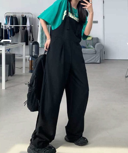 サロペット・オーバーオール・オールインワン MYLAN Tack Wide Jumpsuit | Stone セール】フロントジップハイウエストタック入りオールインワン