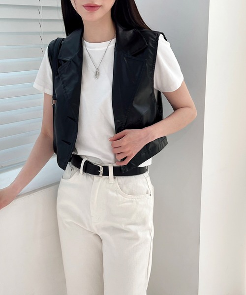 by muni:r（バイ ムニール）の「トレンディーコーティングベスト（テーラードジャケット・レディース・ブラック・FREE）」の10枚目の写真