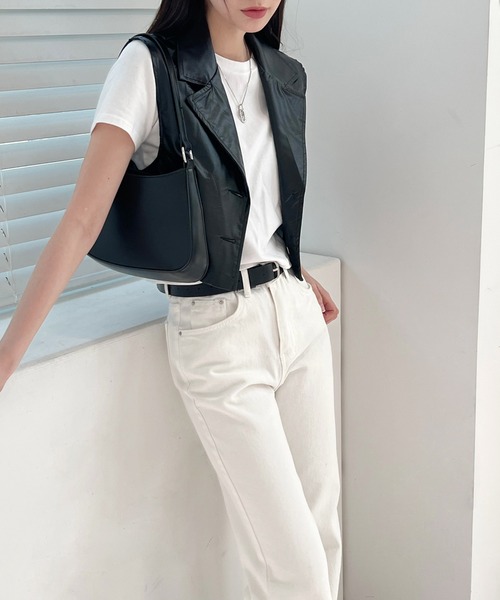 by muni:r（バイ ムニール）の「トレンディーコーティングベスト（テーラードジャケット・レディース・ブラック・FREE）」の5枚目の写真