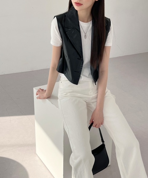 by muni:r（バイ ムニール）の「トレンディーコーティングベスト（テーラードジャケット・レディース・ブラック・FREE）」の9枚目の写真