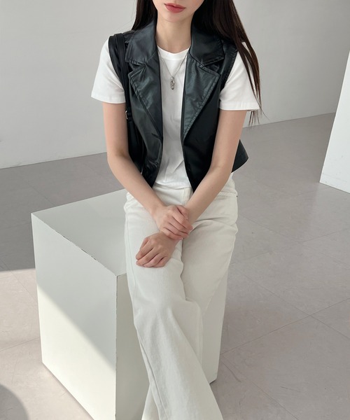 by muni:r（バイ ムニール）の「トレンディーコーティングベスト（テーラードジャケット・レディース・ブラック・FREE）」の19枚目の写真