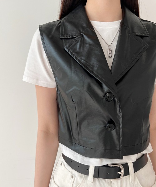 by muni:r（バイ ムニール）の「トレンディーコーティングベスト（テーラードジャケット・レディース・ブラック・FREE）」の15枚目の写真