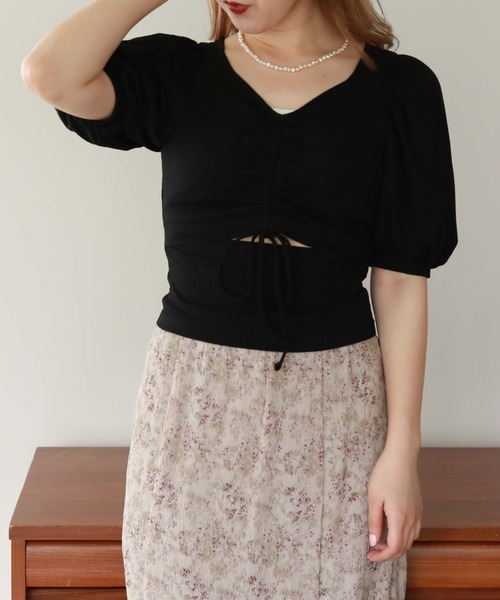 archives（アルシーヴ）の「２ｗａｙスリットギャザーＴＯＰＳ（Tシャツ/カットソー・レディース・ブラック/グレー/オフホワイト/ブラウン・MEDIUM）」の3枚目の写真