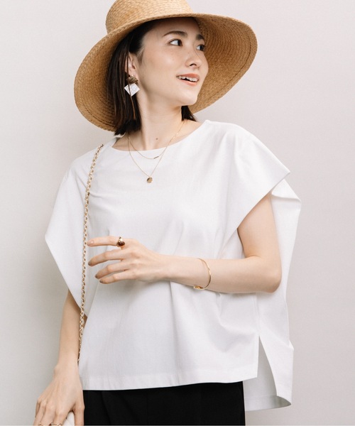 ELVENCE DEUX(エルベンスドゥ)の「デザインタックフレンチPO(Tシャツ/カットソー・レディース・ピンク/オフホワイト/ブラック・FREE)」の1枚目の写真