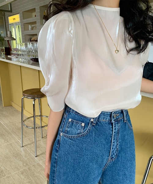 Leja（レジャ）の「【LEJA】後ろリボン光沢Tシャツ（Tシャツ/カットソー・レディース・アイボリー・FREE）」の11枚目の写真