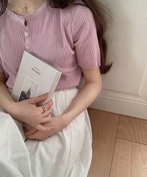 LAUIR（ラウアー）の「リブ半袖ニットカーディガン（カーディガン/ボレロ）」