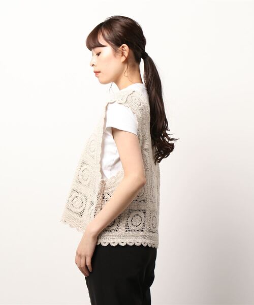 Lugnoncure（ルノンキュール）の「クロシェ編みベスト（ベスト・レディース・ブラック/ベージュ・ﾌﾘ-）」の10枚目の写真