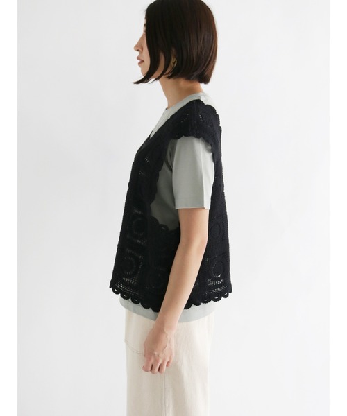 Lugnoncure（ルノンキュール）の「クロシェ編みベスト（ベスト・レディース・ブラック/ベージュ・ﾌﾘ-）」の5枚目の写真