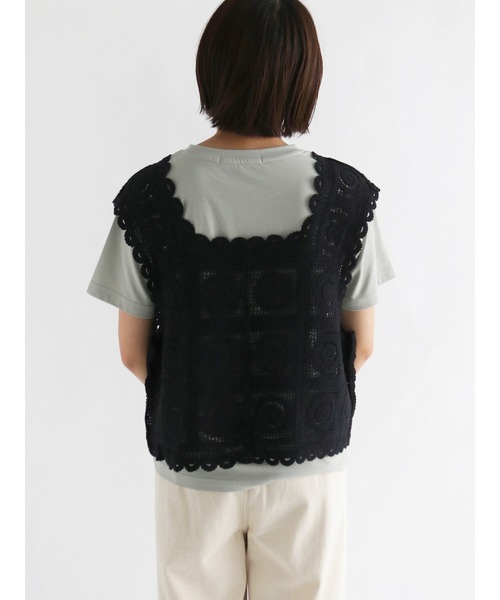 Lugnoncure（ルノンキュール）の「クロシェ編みベスト（ベスト・レディース・ブラック/ベージュ・ﾌﾘ-）」の6枚目の写真