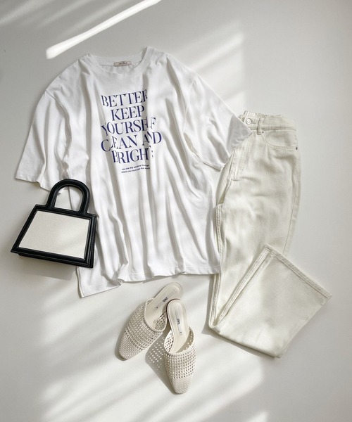 JUGLANS(ユグランス)の「☆ カジュアルな着こなし。英字ロゴプリントTee T2412(Tシャツ/カットソー・レディース・ホワイト/パープル/スミクロ・FREE)」の21枚目の写真