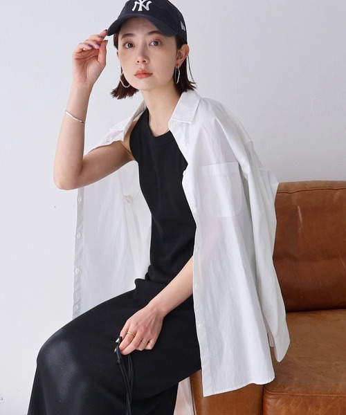 andme(アンドミー)の「コットン長袖オーバーサイズ背中タックカラーシャツ(シャツ/ブラウス・レディース・ホワイト/ピンク/サックスブルー/グリーン/オレンジ・M/L)」の2枚目の写真