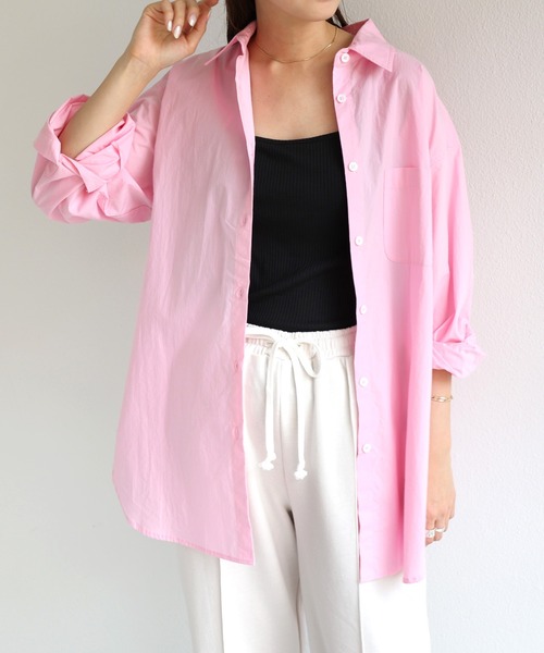 andme(アンドミー)の「コットン長袖オーバーサイズ背中タックカラーシャツ(シャツ/ブラウス・レディース・ホワイト/ピンク/サックスブルー/グリーン/オレンジ・M/L)」の1枚目の写真