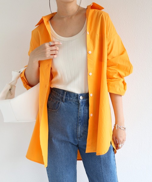 andme(アンドミー)の「コットン長袖オーバーサイズ背中タックカラーシャツ(シャツ/ブラウス・レディース・ホワイト/ピンク/サックスブルー/グリーン/オレンジ・M/L)」の5枚目の写真