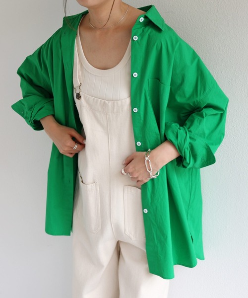 andme(アンドミー)の「コットン長袖オーバーサイズ背中タックカラーシャツ(シャツ/ブラウス・レディース・ホワイト/ピンク/サックスブルー/グリーン/オレンジ・M/L)」の3枚目の写真