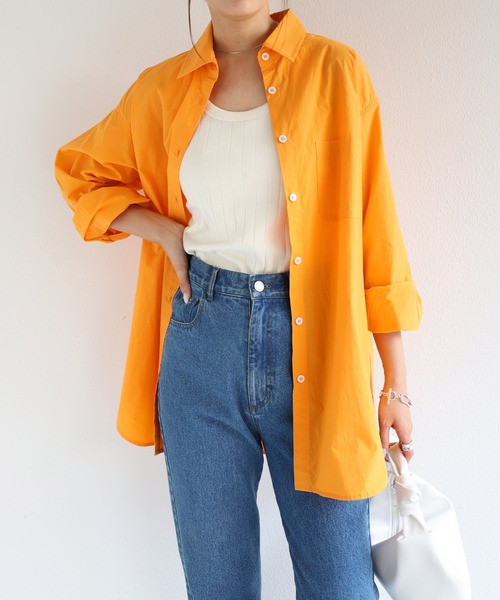 andme(アンドミー)の「コットン長袖オーバーサイズ背中タックカラーシャツ(シャツ/ブラウス・レディース・ホワイト/ピンク/サックスブルー/グリーン/オレンジ・M/L)」の21枚目の写真