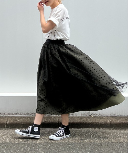 PICCIN(ピッチン)の「リバーシブルフロッキードットスカート(スカート・レディース・ブラック/カーキ・M)」の10枚目の写真