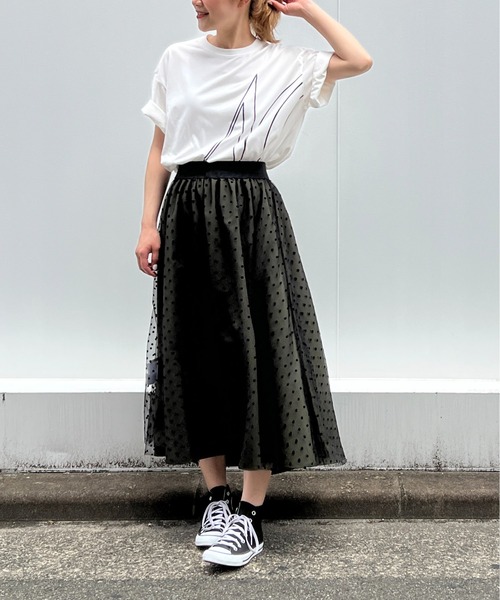 PICCIN(ピッチン)の「リバーシブルフロッキードットスカート(スカート・レディース・ブラック/カーキ・M)」の5枚目の写真