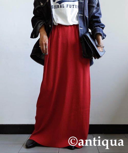 antiqua（アンティカ）の「セルフカットリブスカート（スカート・レディース・ブラック/アイボリー/グリーン/パープル/レッド・FREE）」の5枚目の写真