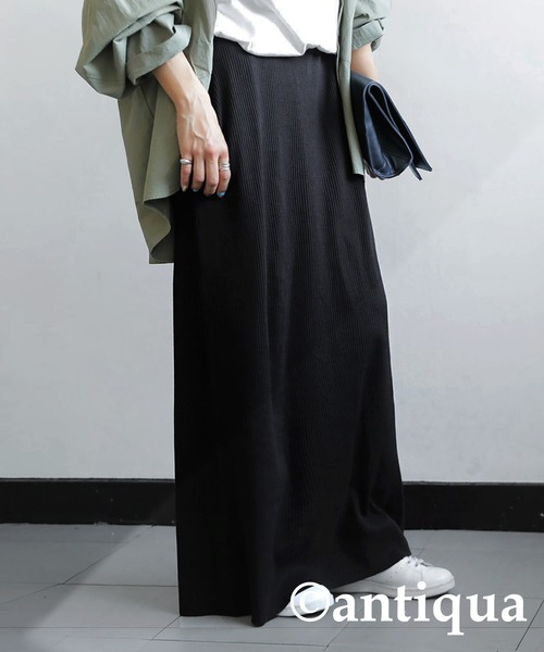 antiqua（アンティカ）の「セルフカットリブスカート（スカート・レディース・ブラック/アイボリー/グリーン/パープル/レッド・FREE）」の12枚目の写真