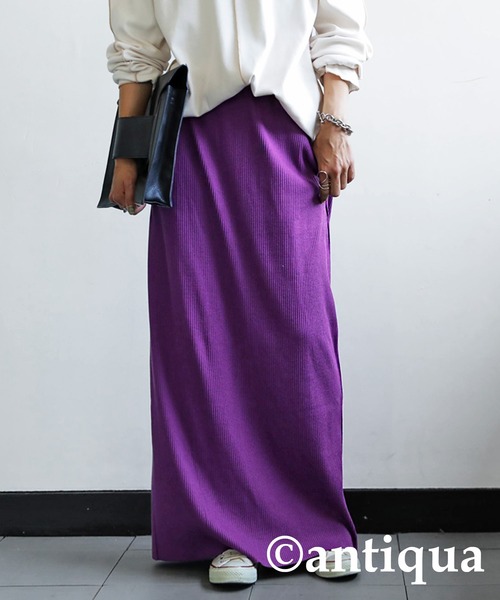 antiqua（アンティカ）の「セルフカットリブスカート（スカート・レディース・ブラック/アイボリー/グリーン/パープル/レッド・FREE）」の21枚目の写真