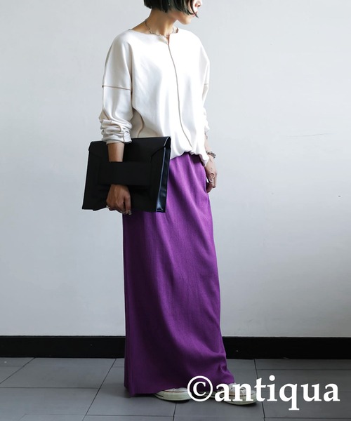 antiqua（アンティカ）の「セルフカットリブスカート（スカート・レディース・ブラック/アイボリー/グリーン/パープル/レッド・FREE）」の22枚目の写真