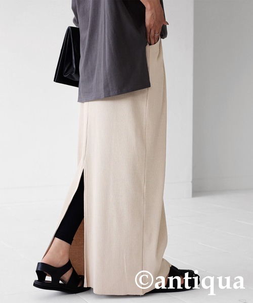 antiqua（アンティカ）の「セルフカットリブスカート（スカート・レディース・ブラック/アイボリー/グリーン/パープル/レッド・FREE）」の7枚目の写真