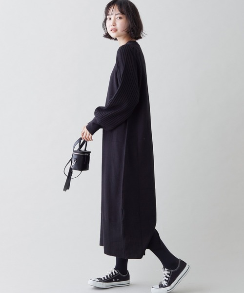 LAVEANGE(ラビアンジェ)の「リブニットワンピース/M/LL/3L(ワンピース・レディース・ベージュ/ブラック/グレー/ベージュ系その他/キャメル・M/LL/3L)」の8枚目の写真