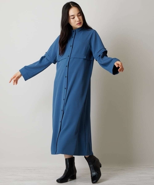 A de a.v.v（アードアー・ヴェ・ヴェ）の「チラ見えスリットカラーレイヤード風ワンピース（ワンピース・レディース・ブラック/ネイビー・SMALL/MEDIUM）」の6枚目の写真