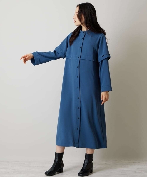 A de a.v.v（アードアー・ヴェ・ヴェ）の「チラ見えスリットカラーレイヤード風ワンピース（ワンピース・レディース・ブラック/ネイビー・SMALL/MEDIUM）」の7枚目の写真