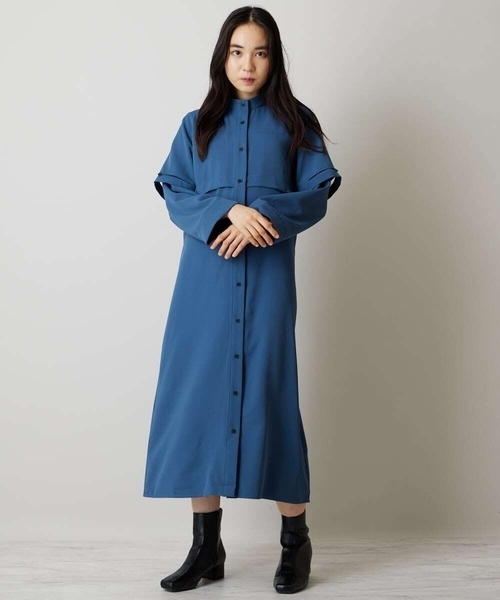 A de a.v.v（アードアー・ヴェ・ヴェ）の「チラ見えスリットカラーレイヤード風ワンピース（ワンピース・レディース・ブラック/ネイビー・SMALL/MEDIUM）」の8枚目の写真