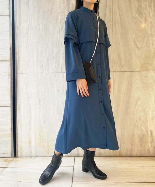 A de a.v.v（アードアー・ヴェ・ヴェ）の「チラ見えスリットカラーレイヤード風ワンピース（ワンピース・レディース・ブラック/ネイビー・SMALL/MEDIUM）」の20枚目の写真