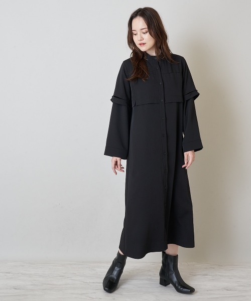 A de a.v.v（アードアー・ヴェ・ヴェ）の「チラ見えスリットカラーレイヤード風ワンピース（ワンピース・レディース・ブラック/ネイビー・SMALL/MEDIUM）」の14枚目の写真