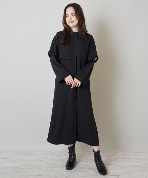 A de a.v.v（アードアー・ヴェ・ヴェ）の「チラ見えスリットカラーレイヤード風ワンピース（ワンピース・レディース・ブラック/ネイビー・SMALL/MEDIUM）」の15枚目の写真