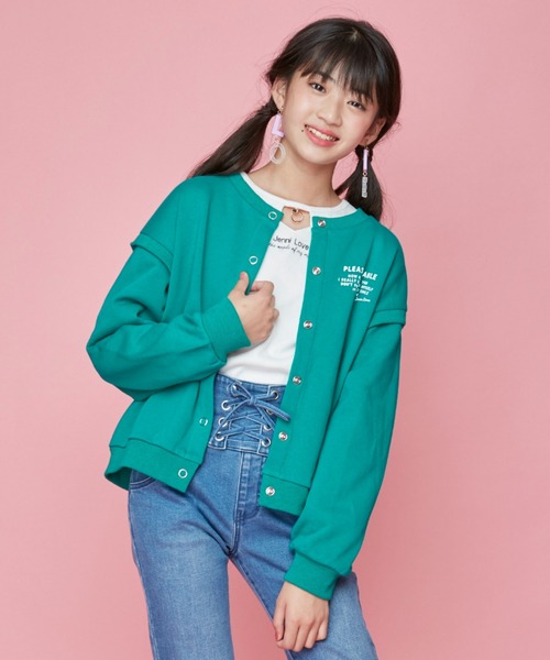JENNI love(ジェニィラブ)の「袖レイヤード風カーデ(カーディガン/ボレロ・キッズ・ベージュ/グリーン/ブラック・140cm/160cm/130cm/150cm)」の1枚目の写真