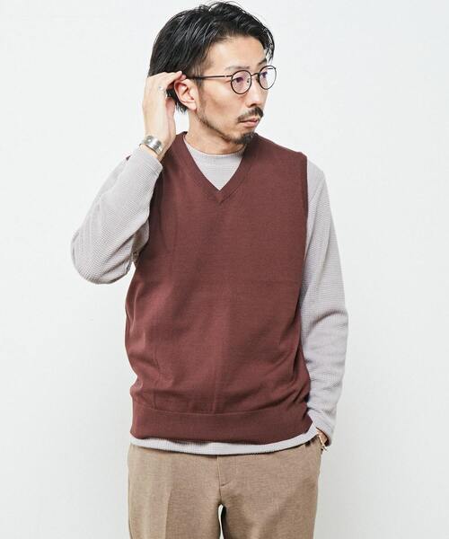 MEN'S MELROSE（メンズメルローズ）の「ウォッシャブルハイゲージニットベスト（ベスト・メンズ・ベージュ/ブラウン/グレー/ネイビー・3/4）」の6枚目の写真